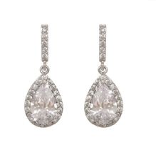 Tipperary Crystal Silver Pear Shape Earrings - White